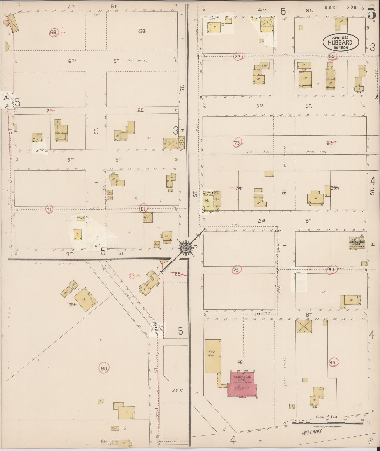 Sanborn Fire Insurance Map from Hubbard, Marion County, Oregon (1928), Sheet #0005 - Complete Map Set gallery image, historic Sanborn map, vintage wall art, Oregon Oregon
