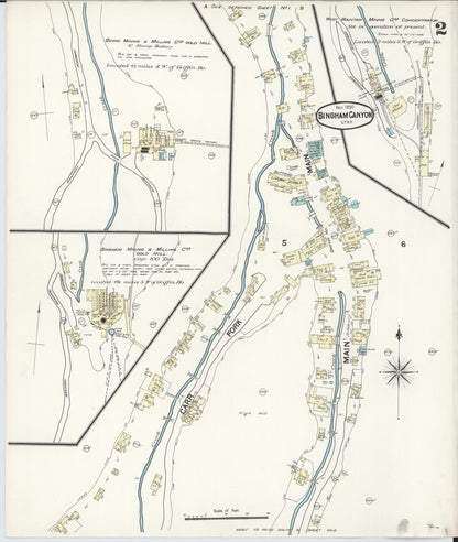 Sanborn Fire Insurance Map from Bingham Canyon, Salt Lake County, Utah (1890), Sheet #0002 - Complete Map Set gallery image, historic Sanborn map, vintage wall art, Utah Utah