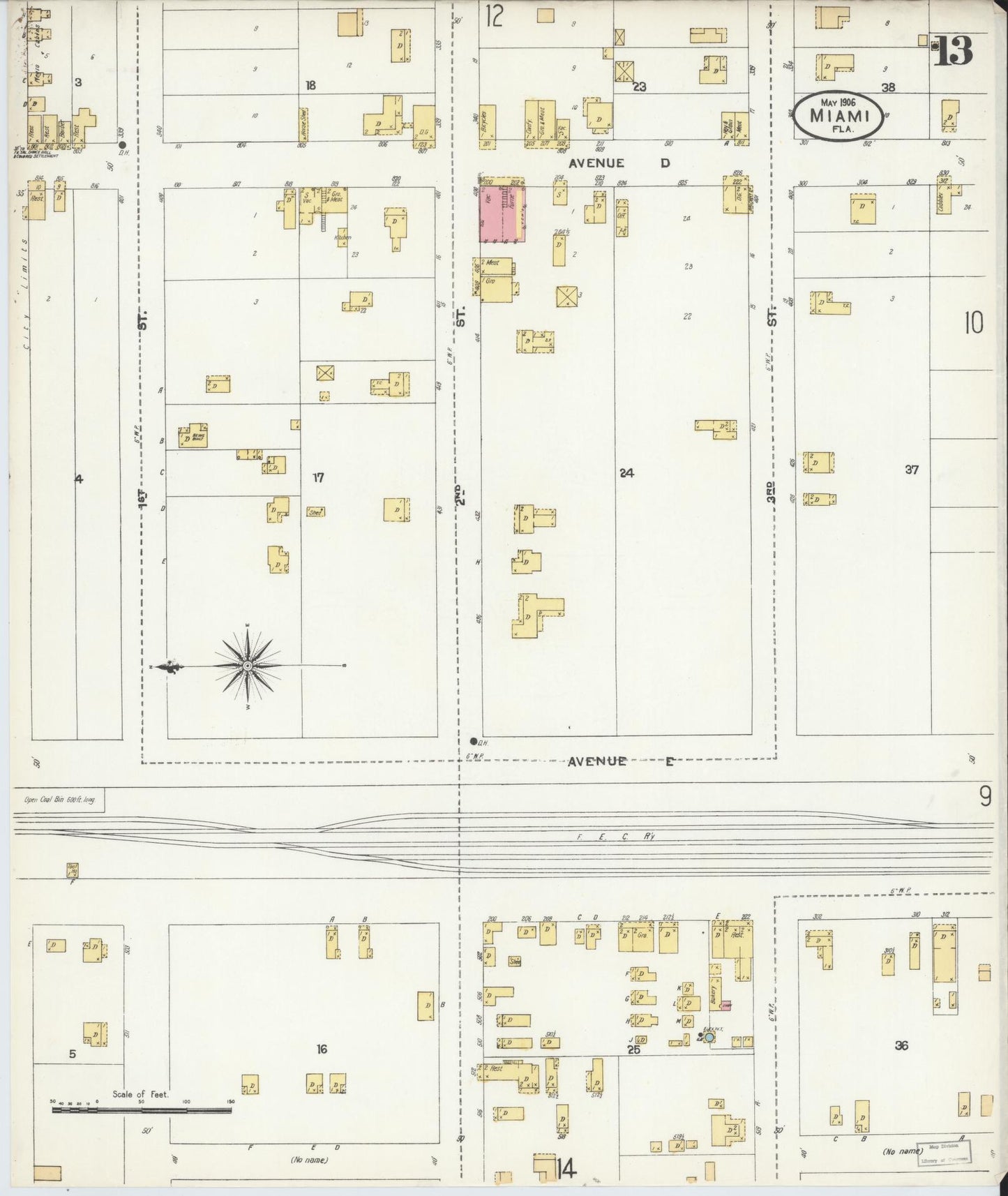 Sanborn Fire Insurance Map from Miami, Dade County, Florida (1906), Sheet #0013 - Complete Map Set gallery image, historic Sanborn map, vintage wall art, Florida Florida