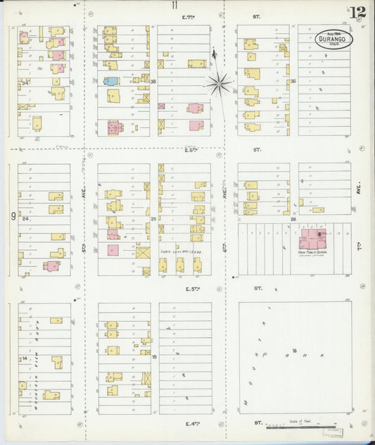 Sanborn Fire Insurance Map from Durango, La Plata County, Colorado (1904), Sheet #0012 - Historic Sanborn Fire Insurance Map Print, vintage old map wall art, antique decor, genealogy gift, Colorado Colorado map