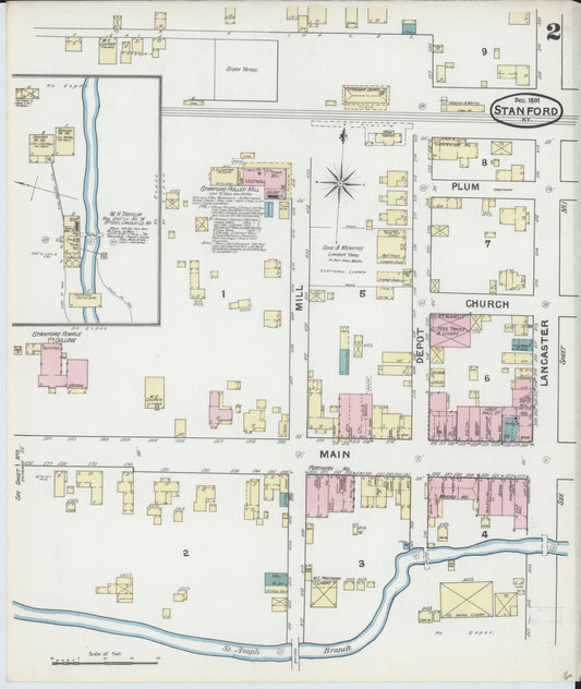 Sanborn Fire Insurance Map from Stanford, Lincoln County, Kentucky (1891), Sheet #0002 - Historic Sanborn Fire Insurance Map Print, vintage old map wall art, antique decor, genealogy gift, Kentucky Kentucky map