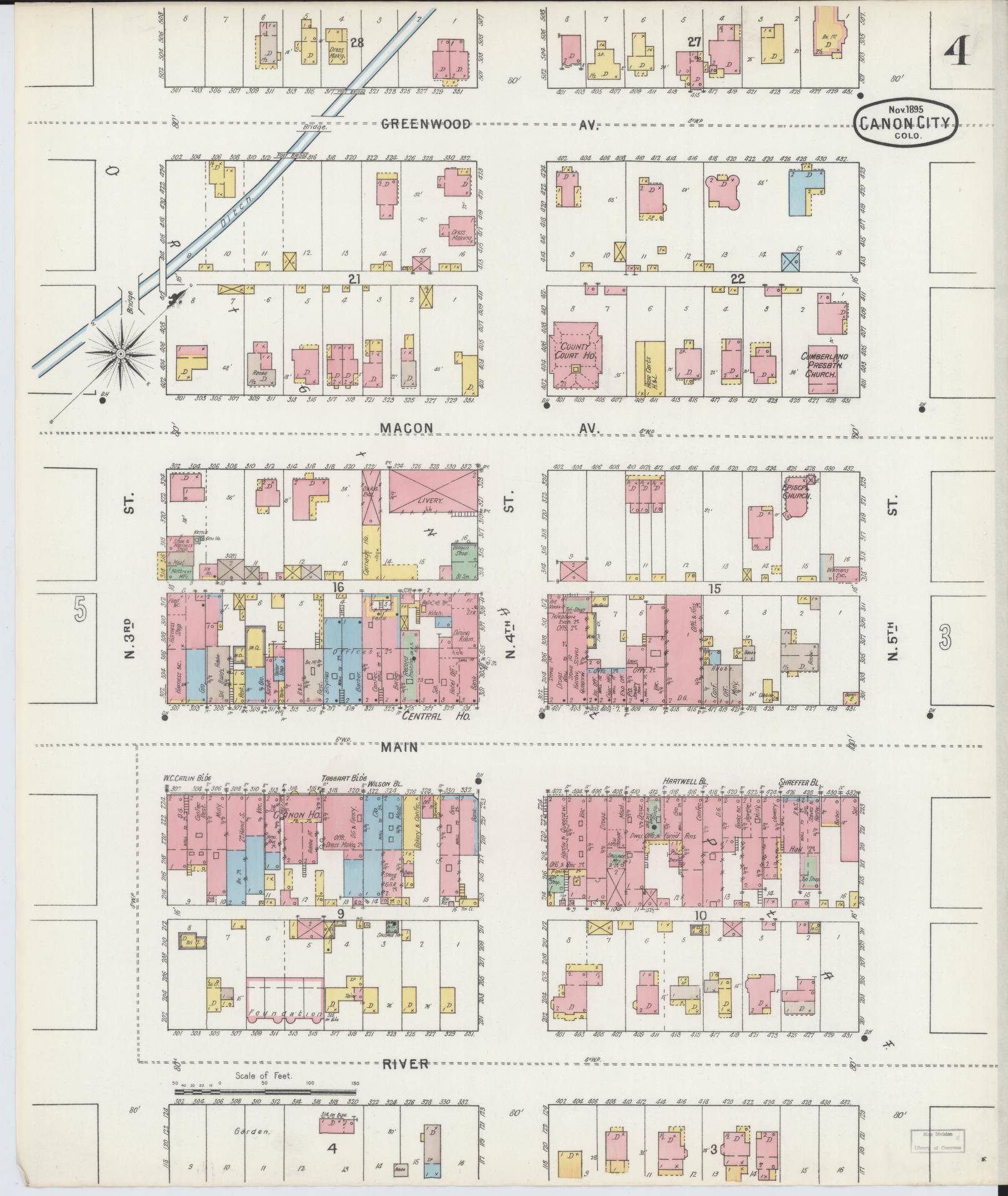 Sanborn Fire Insurance Map from Canon City, Fremont County, Colorado (1895), Sheet #0004 - Complete Map Set gallery image, historic Sanborn map, vintage wall art, Colorado Colorado