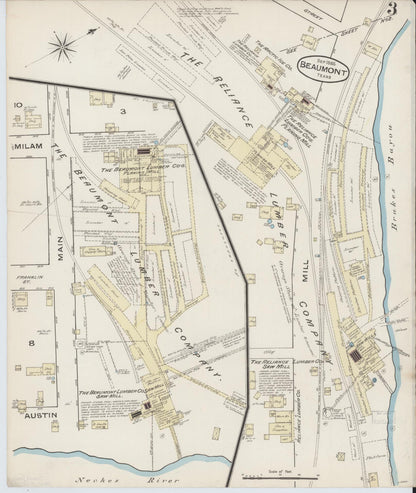 Sanborn Fire Insurance Map from Beaumont, Jefferson County, Texas (1885), Sheet #0003 - Historic Sanborn Fire Insurance Map Print, vintage old map wall art, antique decor, genealogy gift, Texas Texas map