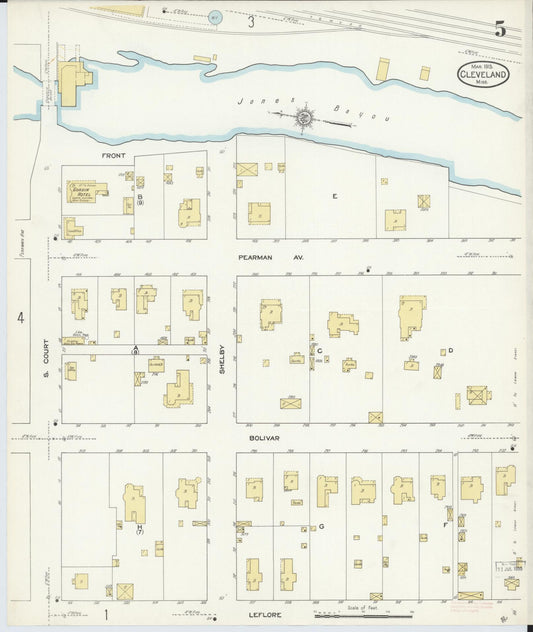 Sanborn Fire Insurance Map from Cleveland, Bolivar County, Mississippi (1913), Sheet #0005 - Historic Sanborn Fire Insurance Map Print, vintage old map wall art, antique decor, genealogy gift, Mississippi Mississippi map