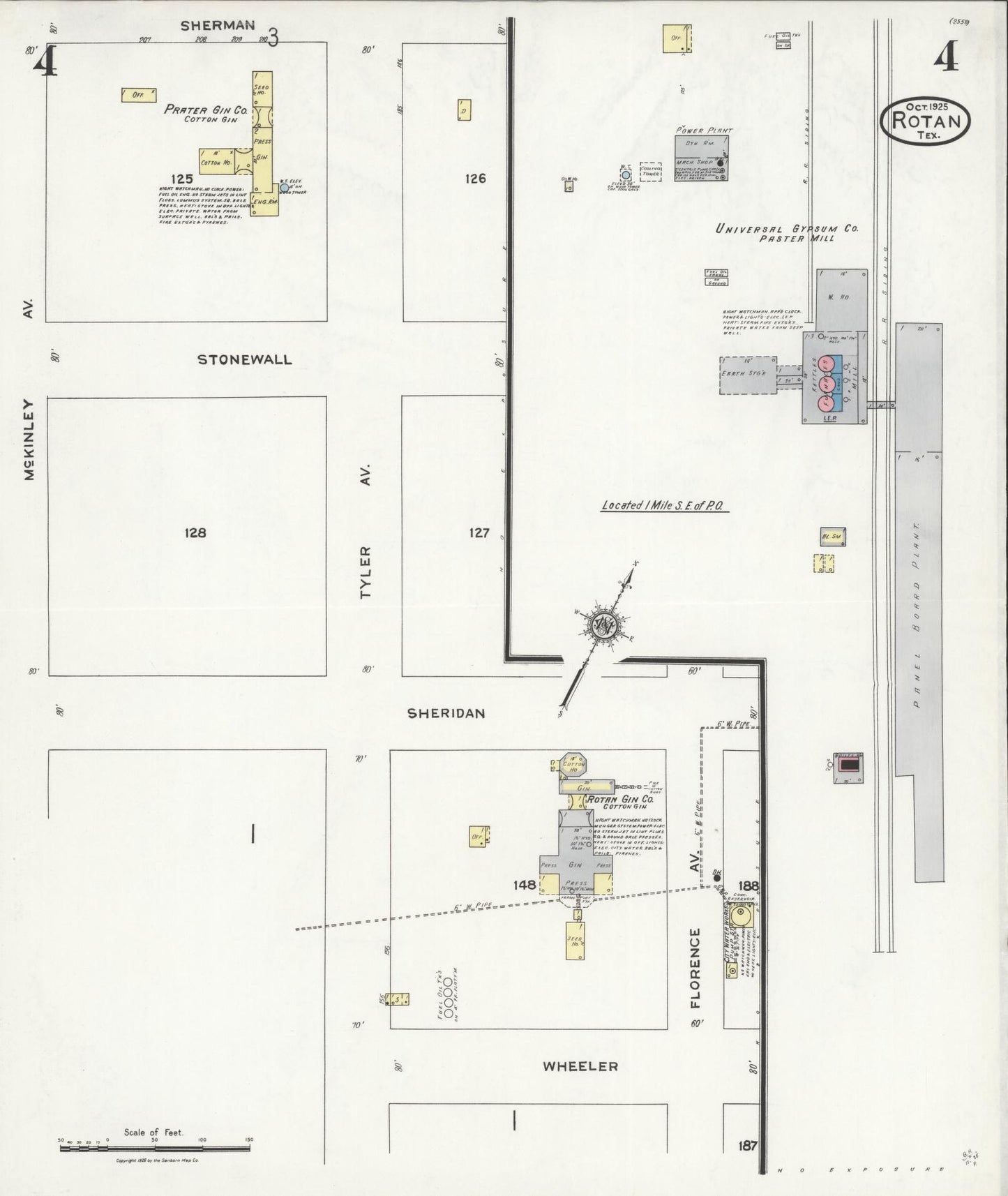 Sanborn Fire Insurance Map from Rotan, Fisher County, Texas (1925), Sheet #0004 - Complete Map Set gallery image, historic Sanborn map, vintage wall art, Texas Texas