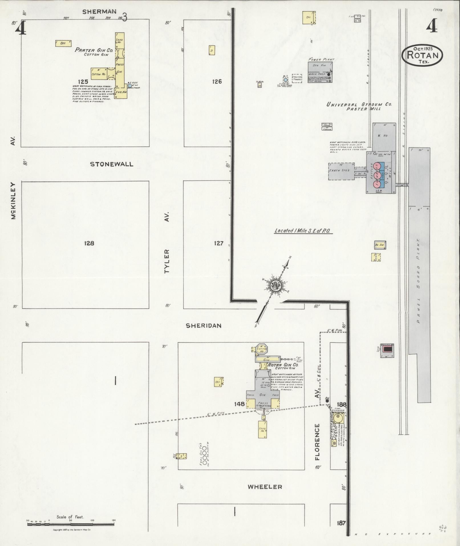 Sanborn Fire Insurance Map from Rotan, Fisher County, Texas (1925), Sheet #0004 - Complete Map Set gallery image, historic Sanborn map, vintage wall art, Texas Texas