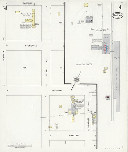 Sanborn Fire Insurance Map from Rotan, Fisher County, Texas (1925), Sheet #0004 - Complete Map Set gallery image, historic Sanborn map, vintage wall art, Texas Texas