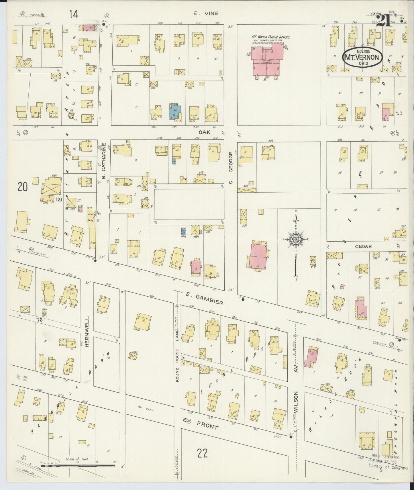Sanborn Fire Insurance Map from Mount Vernon, Knox County, Ohio (1913), Sheet #0021 - Complete Map Set gallery image, historic Sanborn map, vintage wall art, Ohio Ohio