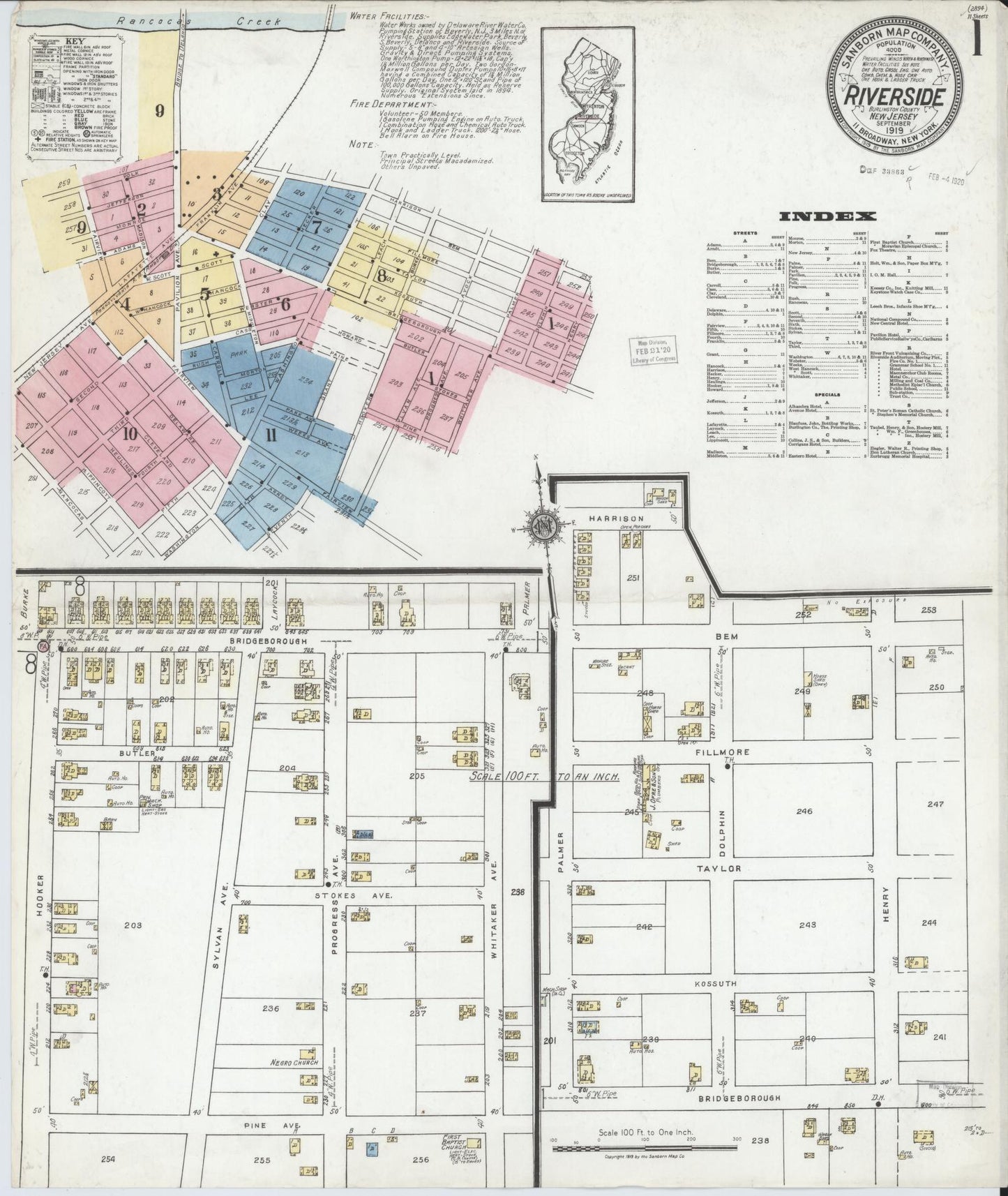 Sanborn Fire Insurance Map from Riverside, Burlington County, New Jersey. (1919) – Historic Sanborn Fire Insurance Map Print
