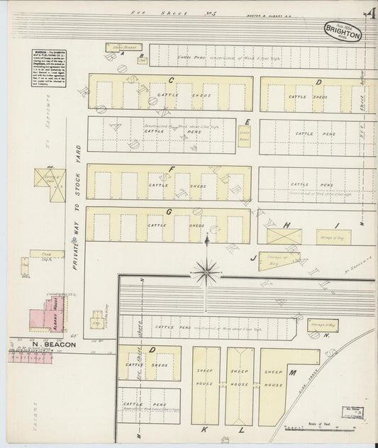 Sanborn Fire Insurance Map from Brighton, Suffolk County, Massachusetts (1884), Sheet #0004 - Historic Sanborn Fire Insurance Map Print, vintage old map wall art, antique decor, genealogy gift, Massachusetts Massachusetts map