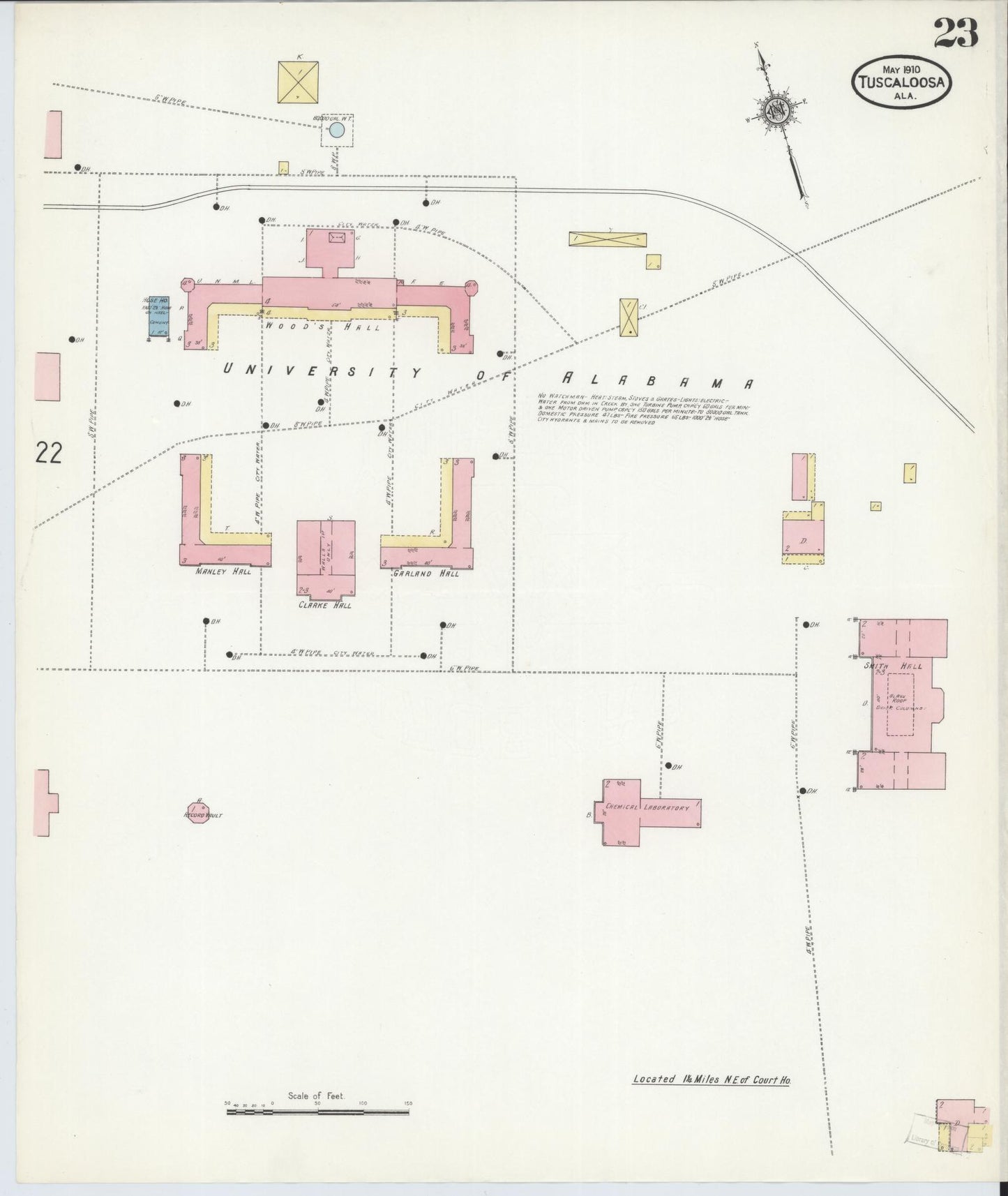Sanborn Fire Insurance Map from Tuscaloosa, Tuscaloosa County, Alabama (1910), Sheet #0023 - Complete Map Set gallery image, historic Sanborn map, vintage wall art, Alabama Alabama