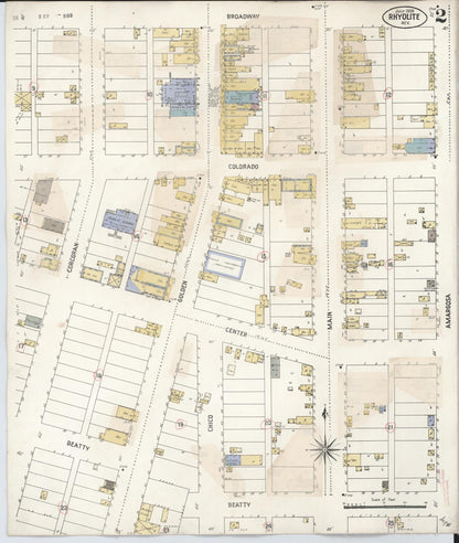 Sanborn Fire Insurance Map from Rhyolite, Nye County, Nevada (1912), Sheet #0002 - Complete Map Set gallery image, historic Sanborn map, vintage wall art, Nevada Nevada