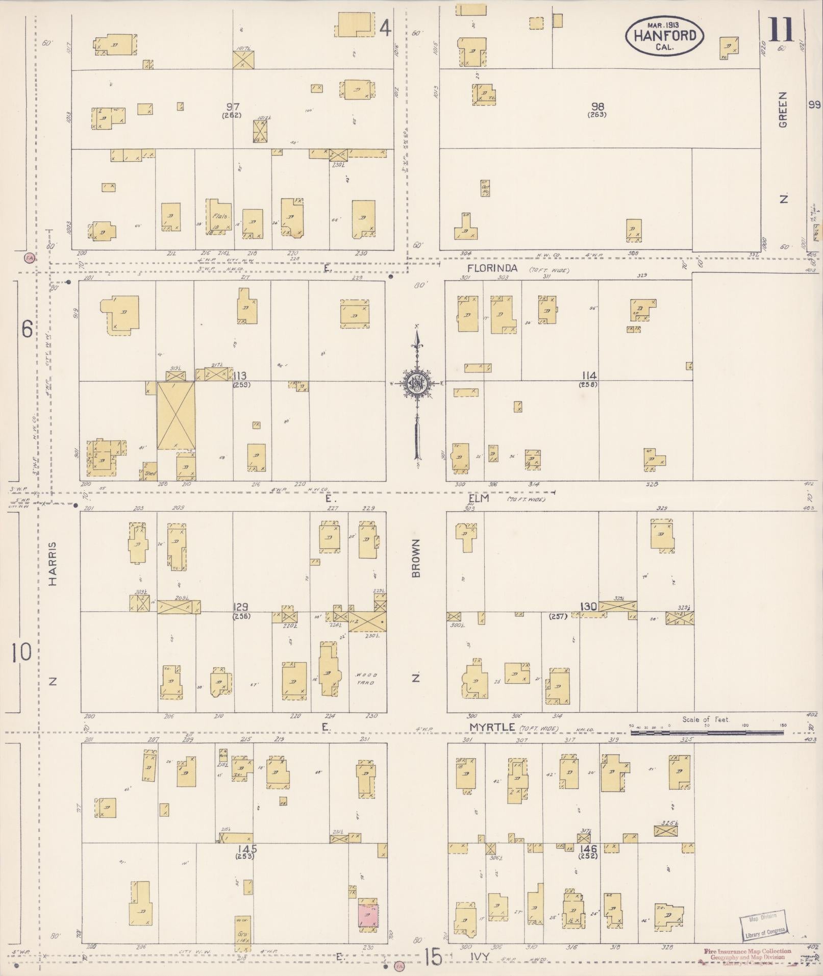 Sanborn Fire Insurance Map from Hanford, Kings County, California (1913), Sheet #0011 - Historic Sanborn Fire Insurance Map Print, vintage old map wall art, antique decor, genealogy gift, California California map