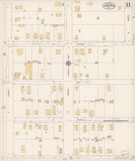 Sanborn Fire Insurance Map from Hanford, Kings County, California (1913), Sheet #0011 - Historic Sanborn Fire Insurance Map Print, vintage old map wall art, antique decor, genealogy gift, California California map