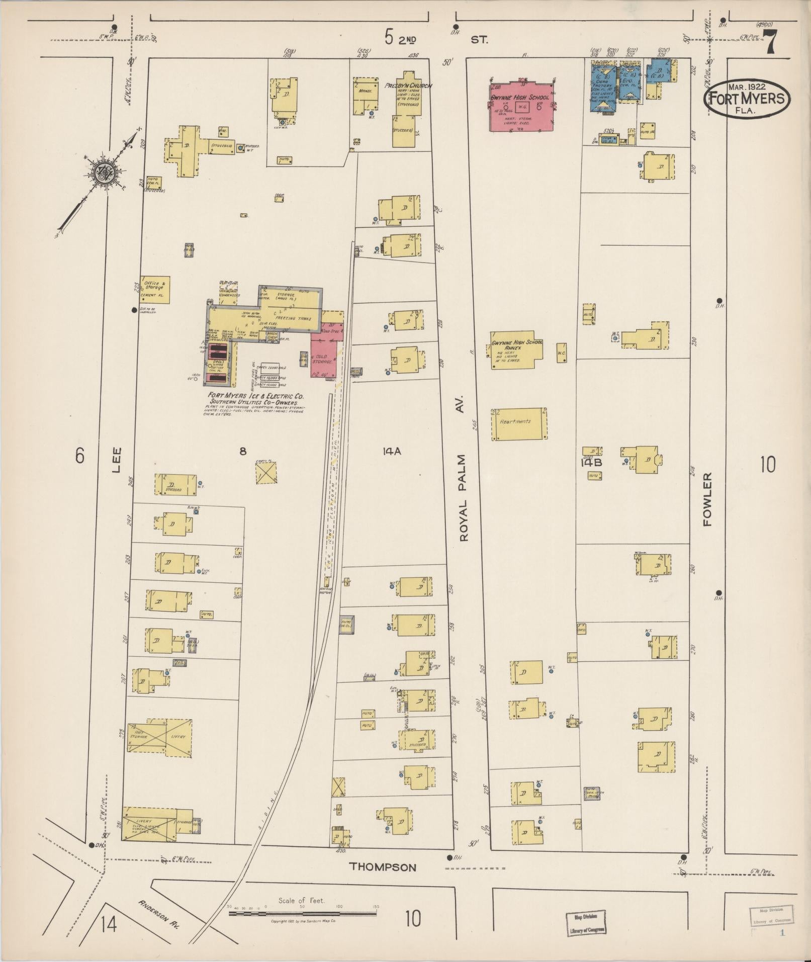 Sanborn Fire Insurance Map from Fort Myers, Lee County, Florida (1922), Sheet #0007 - Complete Map Set gallery image, historic Sanborn map, vintage wall art, Florida Florida