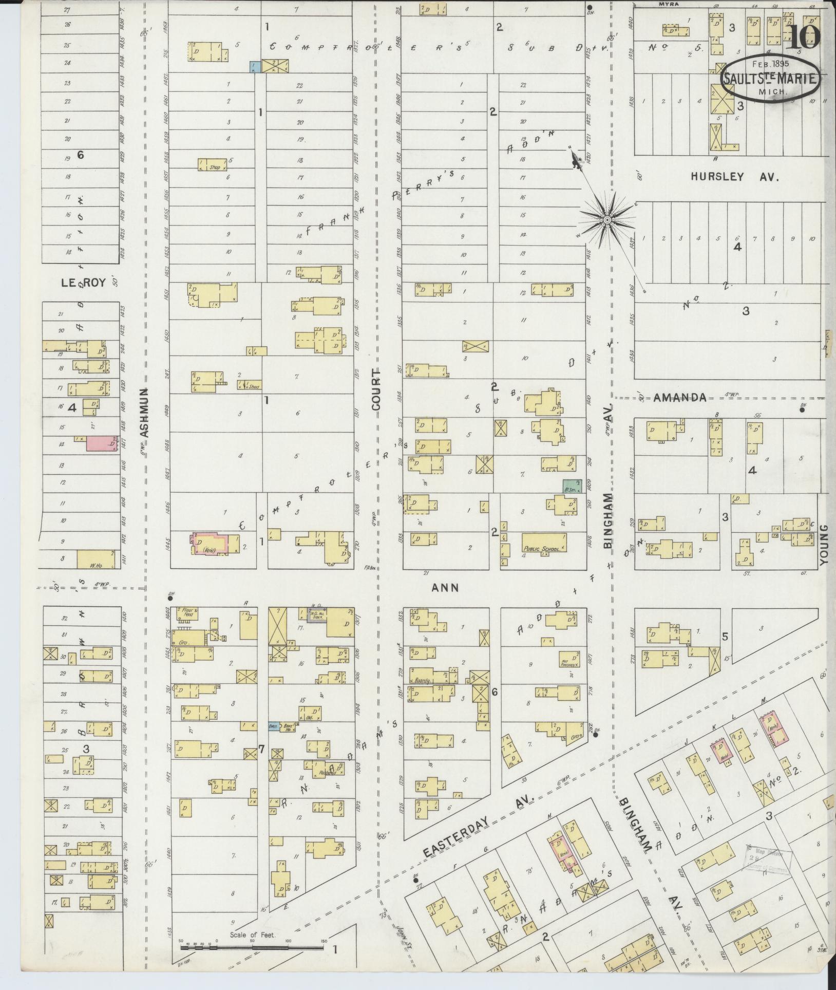 Sanborn Fire Insurance Map from Sault Sainte Marie, Chippewa County, Michigan (1895), Sheet #0010 - Historic Sanborn Fire Insurance Map Print, vintage old map wall art, antique decor, genealogy gift, Michigan Michigan map