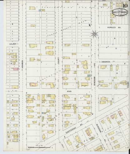 Sanborn Fire Insurance Map from Sault Sainte Marie, Chippewa County, Michigan (1895), Sheet #0010 - Historic Sanborn Fire Insurance Map Print, vintage old map wall art, antique decor, genealogy gift, Michigan Michigan map