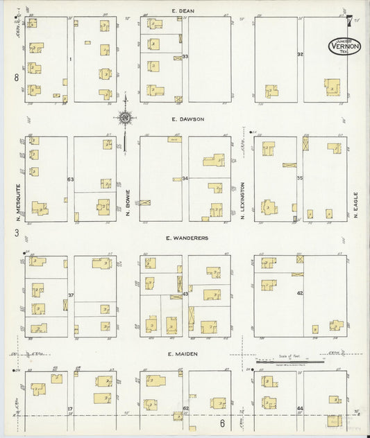 Sanborn Fire Insurance Map from Vernon, Wilbarger County, Texas (1920), Sheet #0007 - Historic Sanborn Fire Insurance Map Print, vintage old map wall art, antique decor, genealogy gift, Texas Texas map
