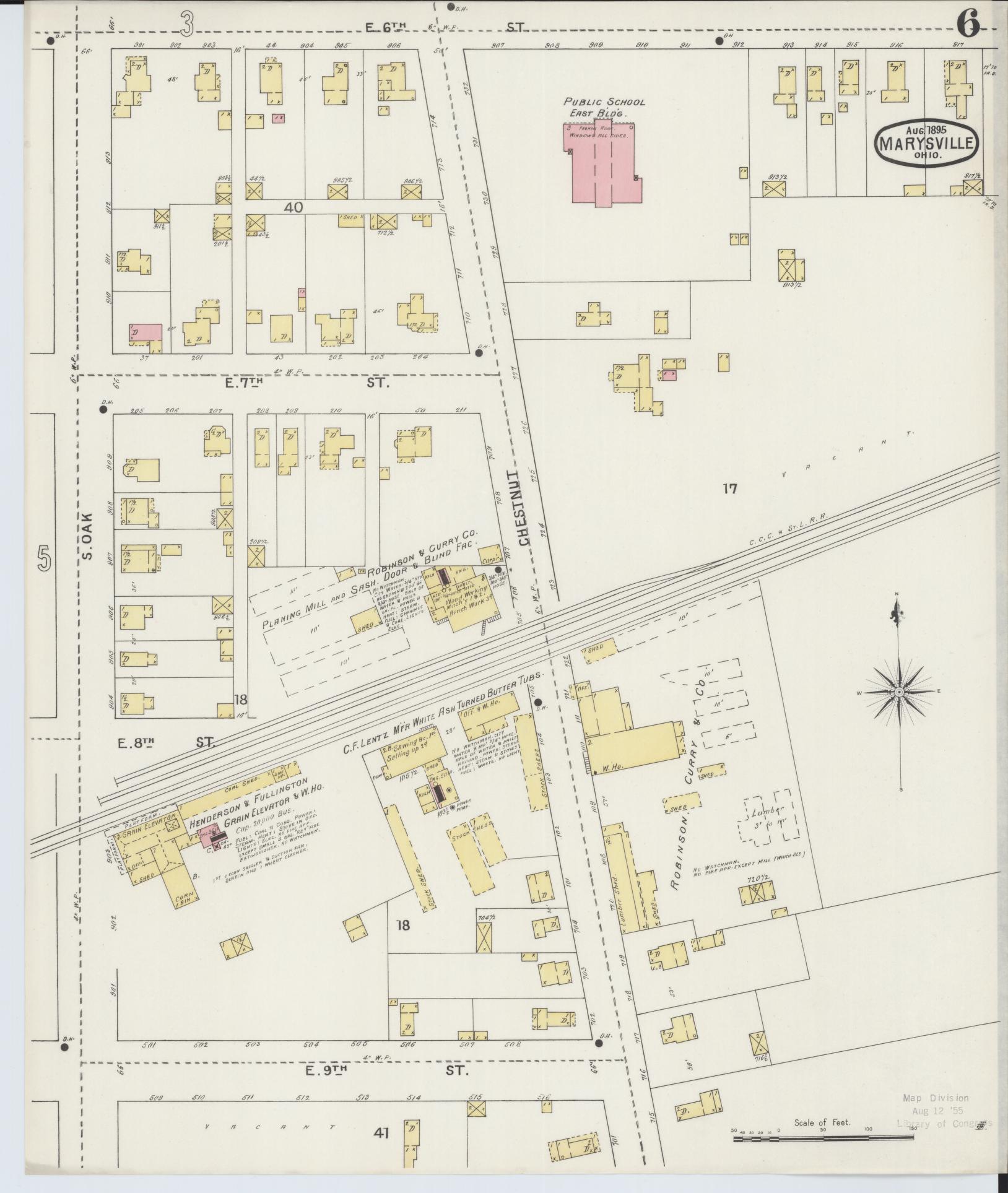Sanborn Fire Insurance Map from Marysville, Union County, Ohio (1895), Sheet #0006 - Complete Map Set gallery image, historic Sanborn map, vintage wall art, Ohio Ohio