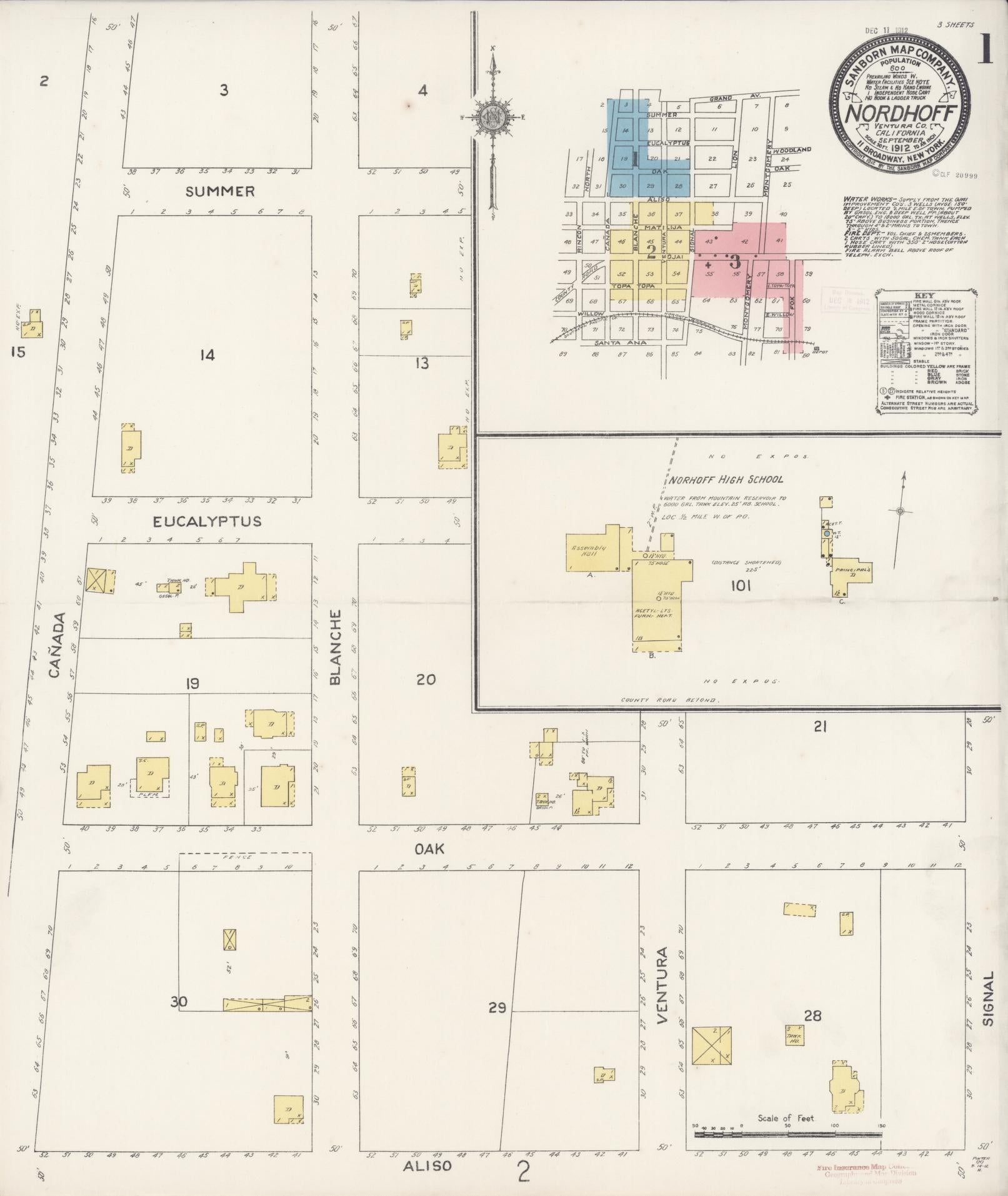 Sanborn Fire Insurance Map from Nordhoff, Ventura County, California (1912), Sheet #0001 - Complete Map Set gallery image, historic Sanborn map, vintage wall art, California California