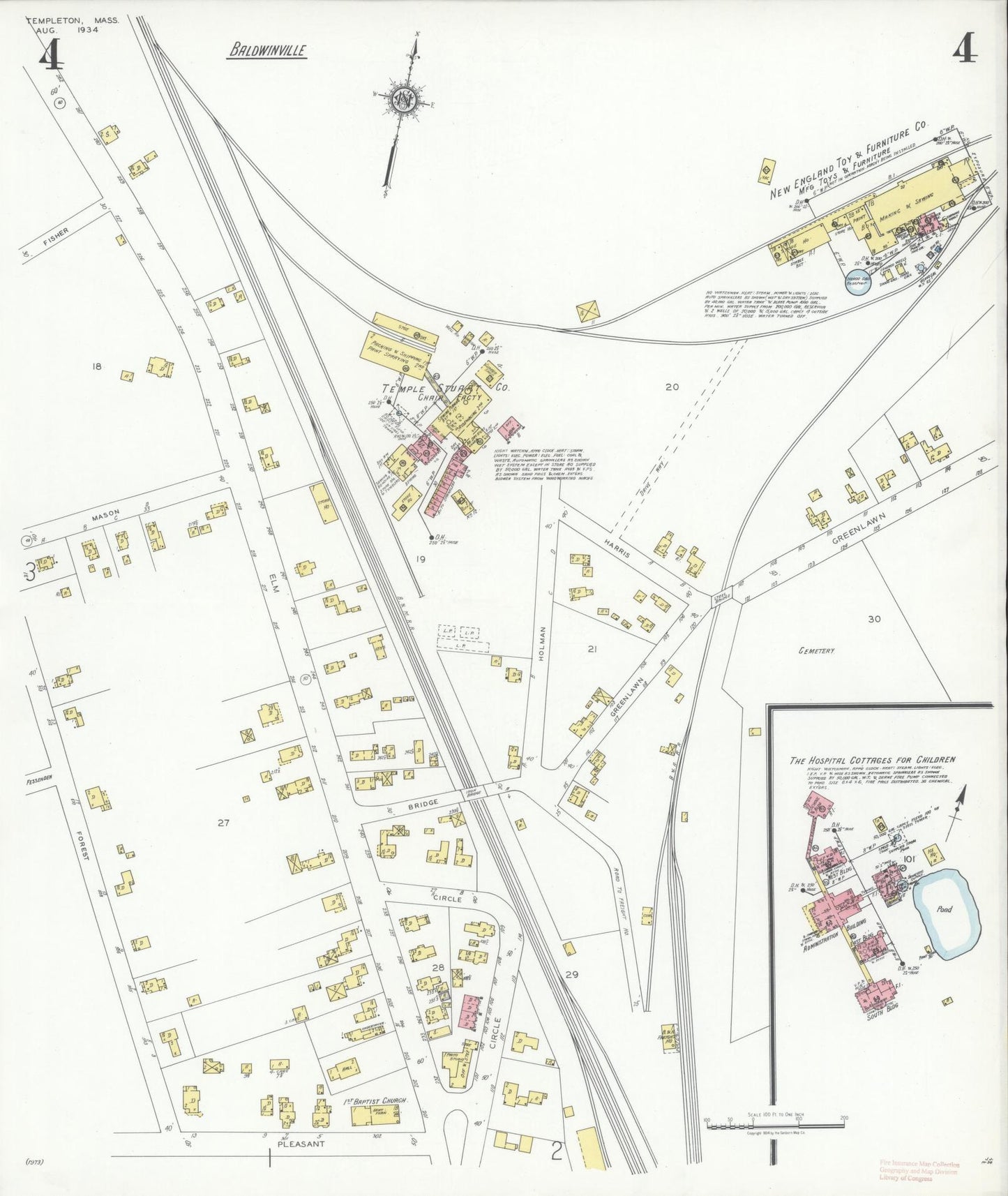Sanborn Fire Insurance Map from Templeton, Worcester County, Massachusetts (1934), Sheet #0004 - Complete Map Set gallery image, historic Sanborn map, vintage wall art, Massachusetts Massachusetts
