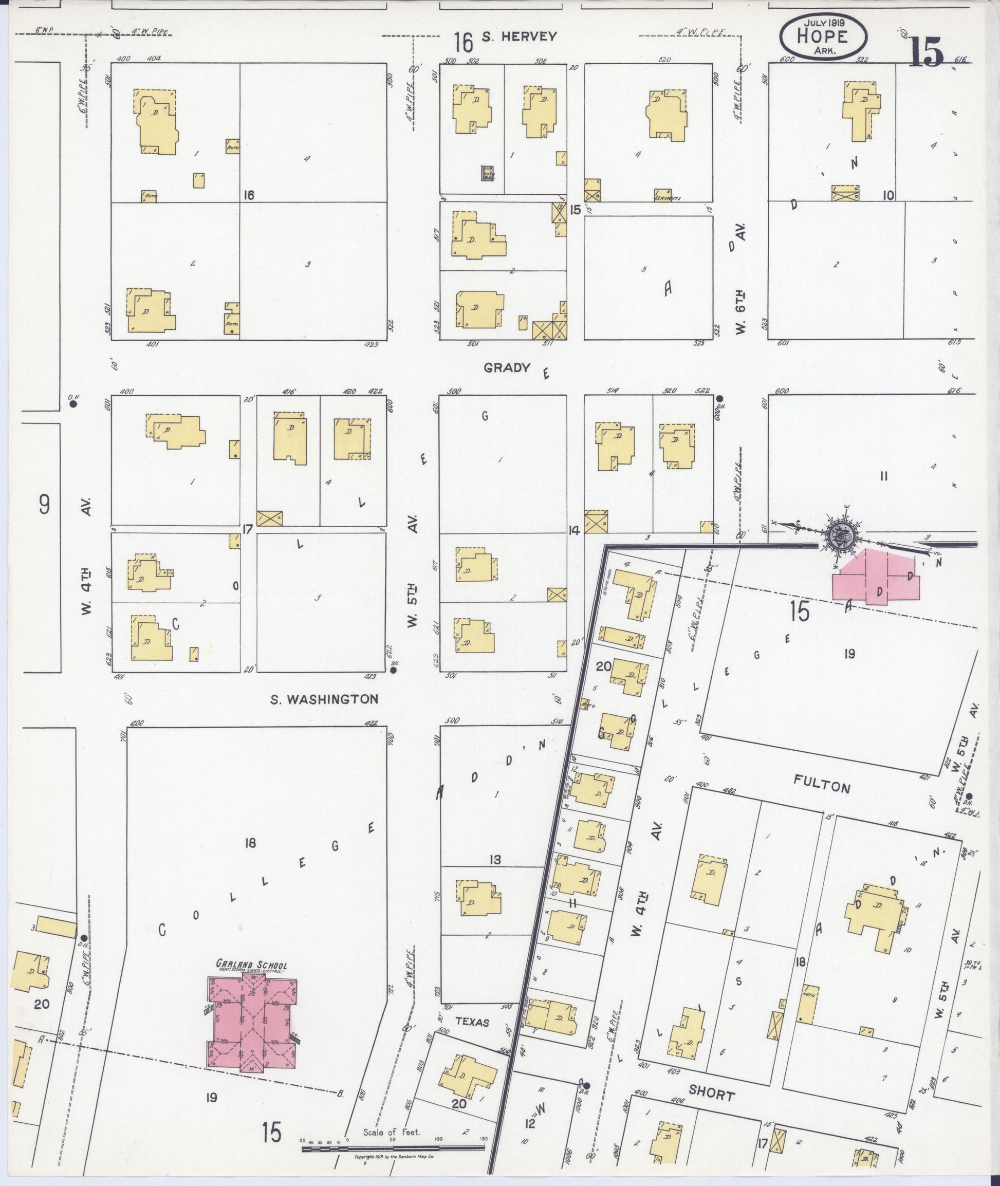 Sanborn Fire Insurance Map from Hope, Hempstead County, Arkansas (1919), Sheet #0015 - Complete Map Set gallery image, historic Sanborn map, vintage wall art, Arkansas Arkansas