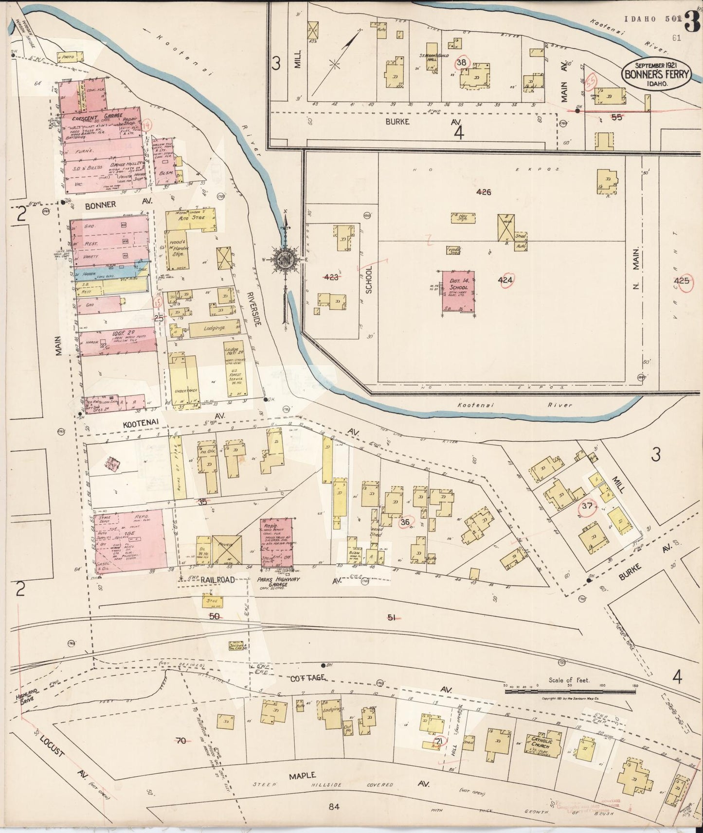 Sanborn Fire Insurance Map from Bonners Ferry, Boundary County, Idaho (1930), Sheet #0003 - Complete Map Set gallery image, historic Sanborn map, vintage wall art, Idaho Idaho