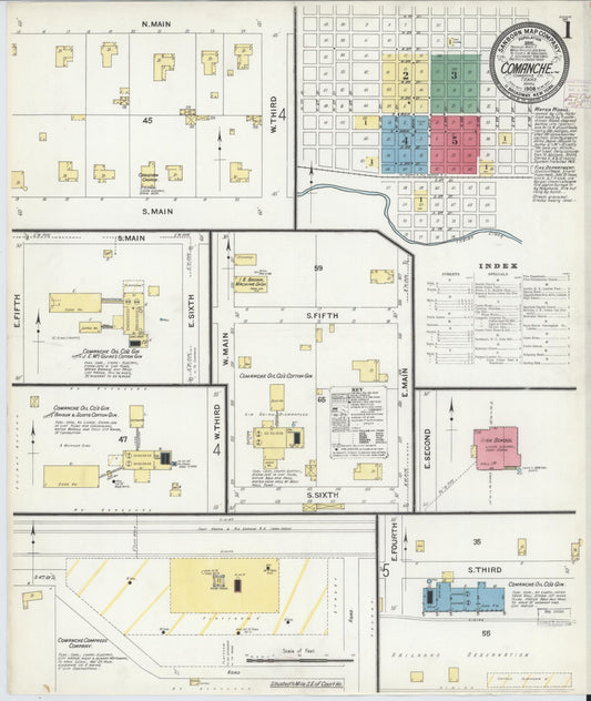 Sanborn Fire Insurance Map from Comanche, Comanche County, Texas (1908), Sheet #0001 - Complete Map Set gallery image, historic Sanborn map, vintage wall art, Texas Texas