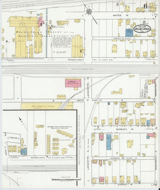 Sanborn Fire Insurance Map from Mount Union, Huntingdon County, Pennsylvania (1919), Sheet #0006 - Historic Sanborn Fire Insurance Map Print, vintage old map wall art, antique decor, genealogy gift, Pennsylvania Pennsylvania map