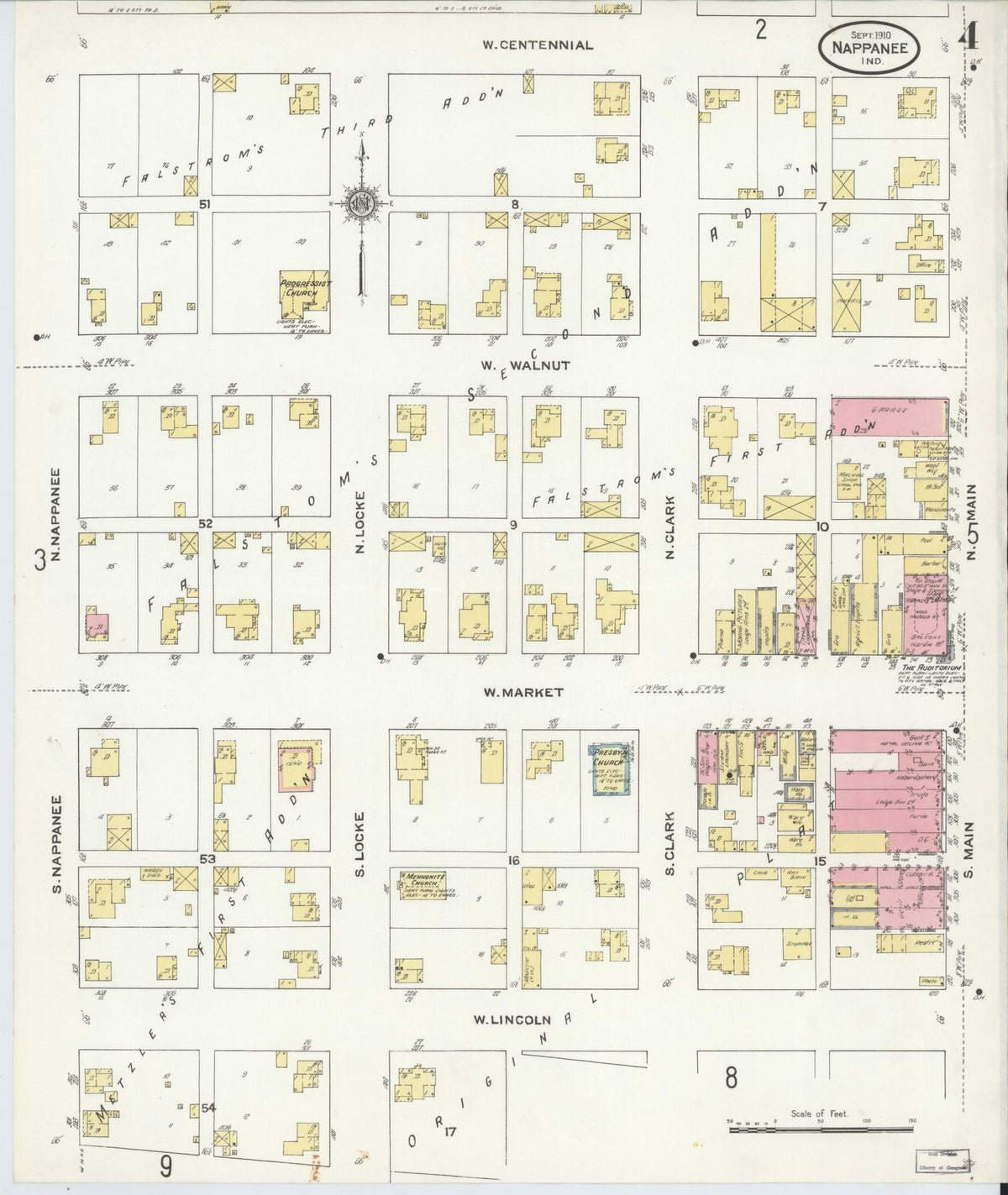 Sanborn Fire Insurance Map from Nappanee, Elkhart County, Indiana (1910), Sheet #0004 - Historic Sanborn Fire Insurance Map Print, vintage old map wall art, antique decor, genealogy gift, Indiana Indiana map