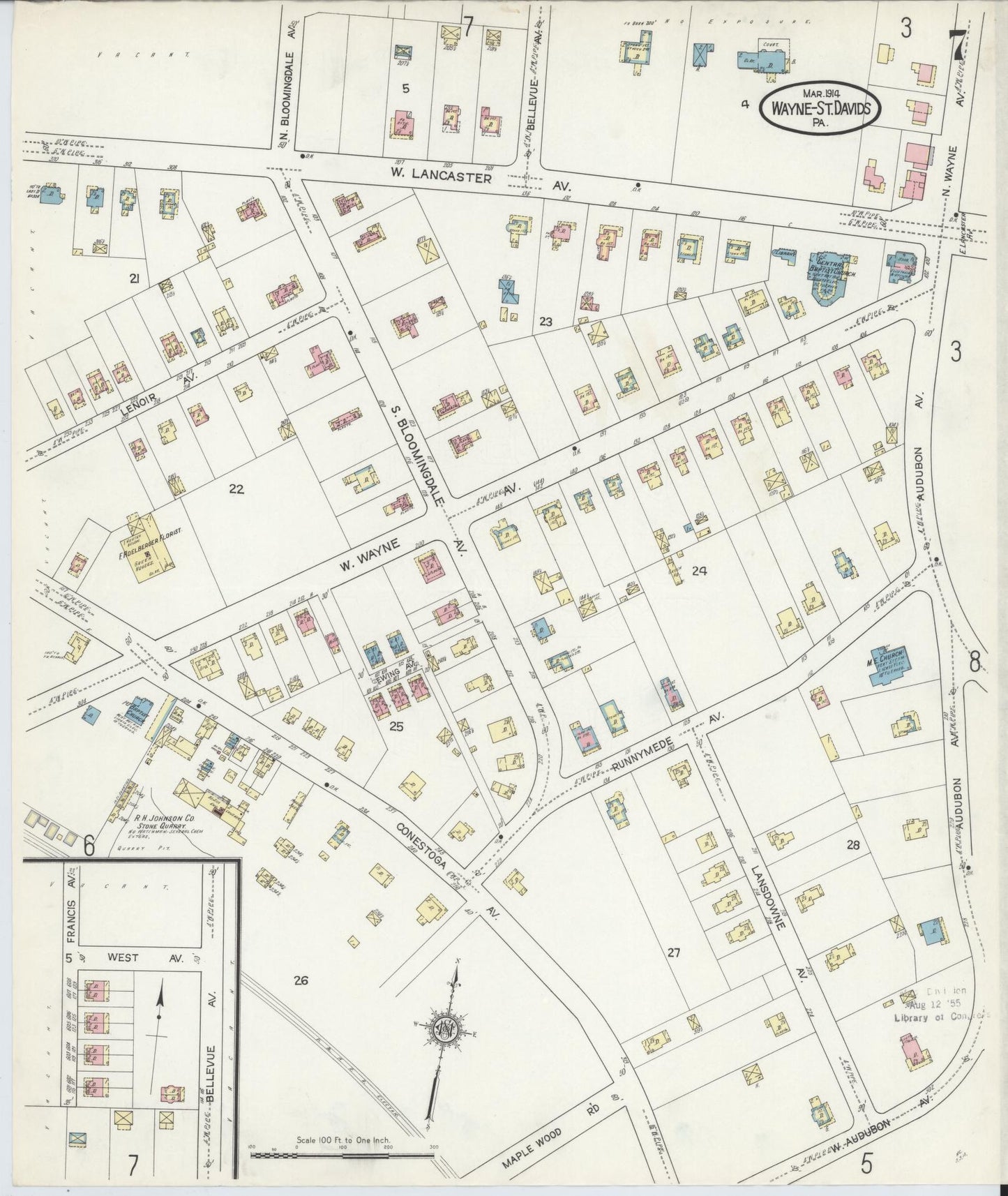 Sanborn Fire Insurance Map from Wayne, Delaware County, Pennsylvania (1914), Sheet #0007 - Historic Sanborn Fire Insurance Map Print, vintage old map wall art, antique decor, genealogy gift, Pennsylvania Pennsylvania map
