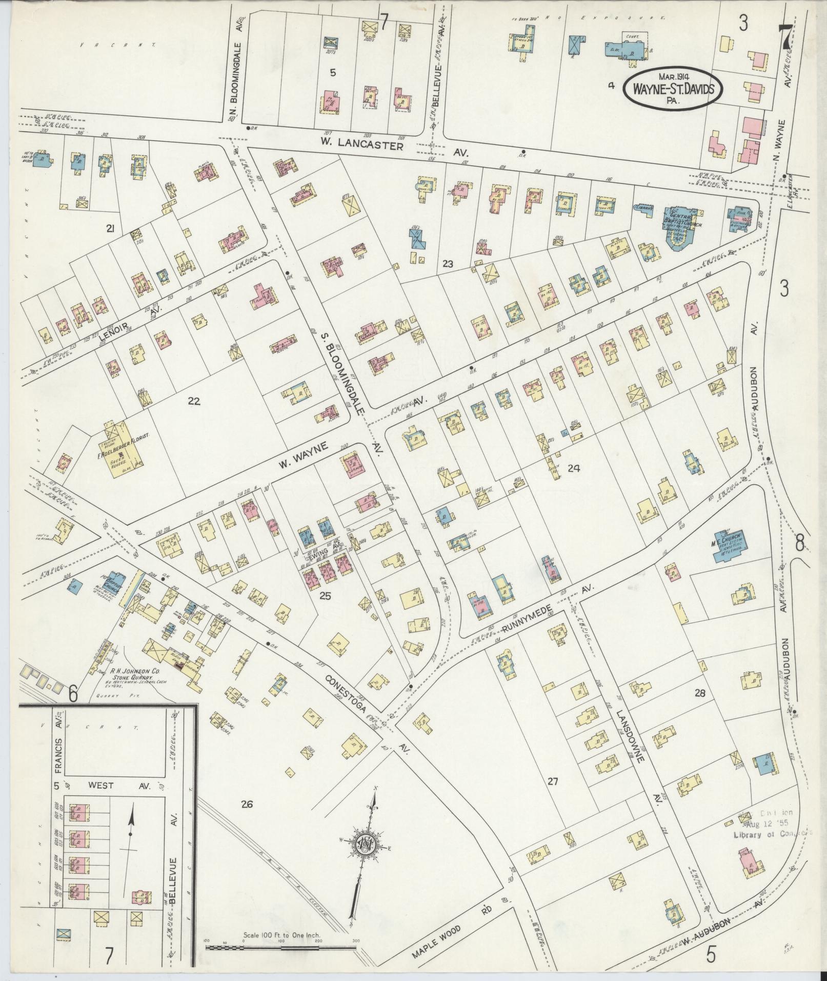 Sanborn Fire Insurance Map from Wayne, Delaware County, Pennsylvania (1914), Sheet #0007 - Historic Sanborn Fire Insurance Map Print, vintage old map wall art, antique decor, genealogy gift, Pennsylvania Pennsylvania map