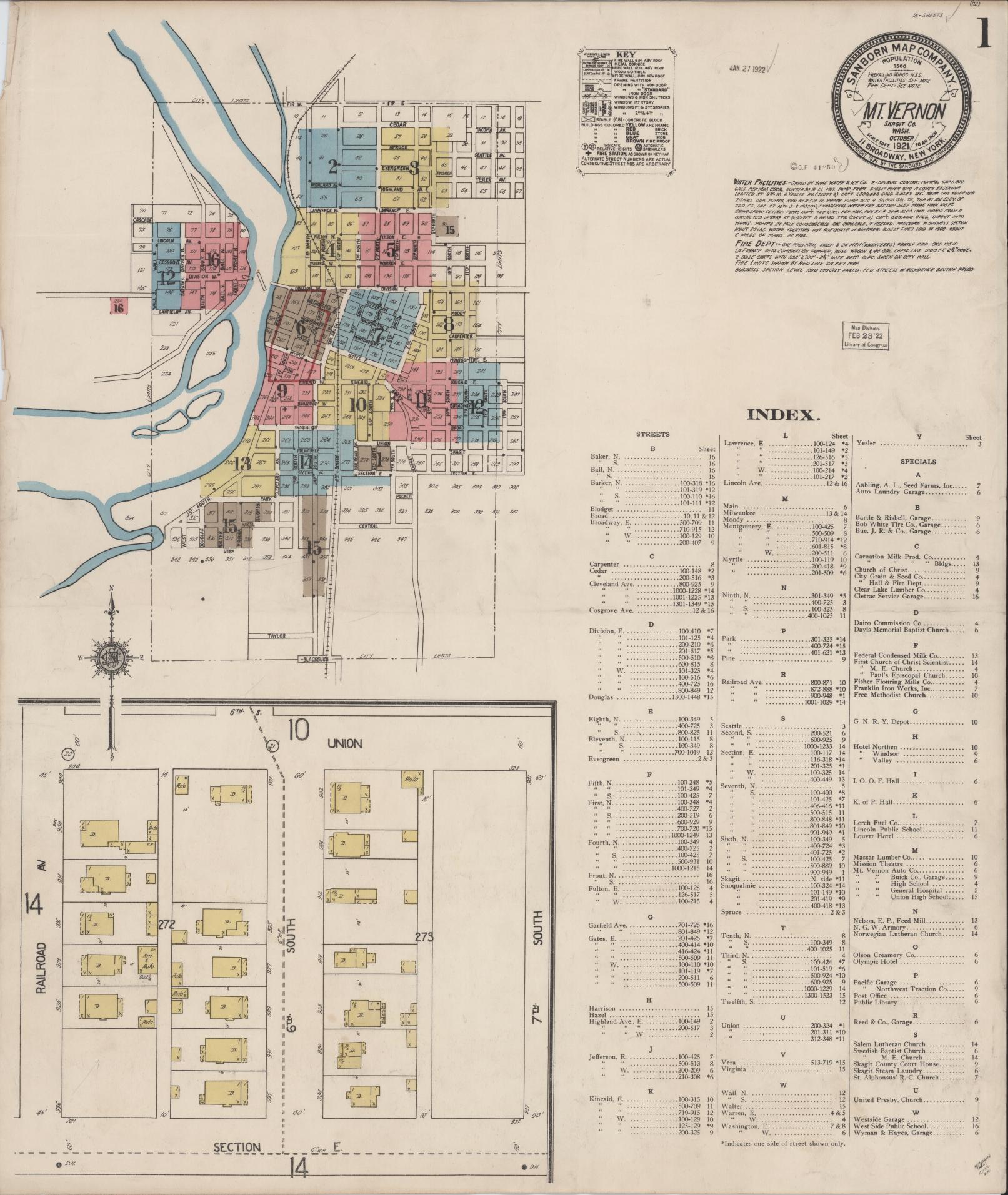Sanborn Fire Insurance Map from Mount Vernon, Skagit County, Washington (1921), Sheet #0001 - Complete Map Set gallery image, historic Sanborn map, vintage wall art, Washington Washington