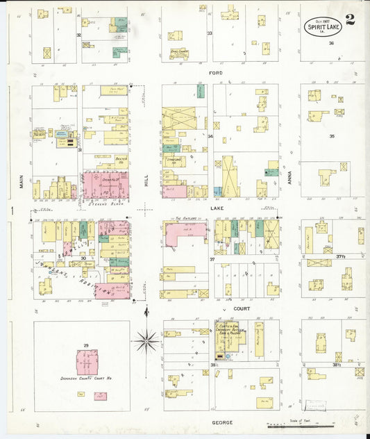 Sanborn Fire Insurance Map from Spirit Lake, Dickinson County, Iowa (1907), Sheet #0002 - Historic Sanborn Fire Insurance Map Print, vintage old map wall art