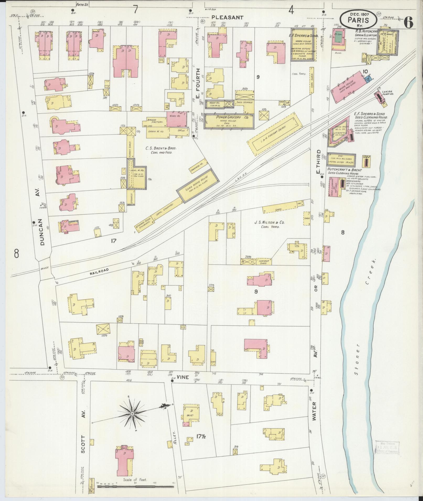 Sanborn Fire Insurance Map from Paris, Bourbon County, Kentucky (1907), Sheet #0006 - Complete Map Set gallery image, historic Sanborn map, vintage wall art, Kentucky Kentucky