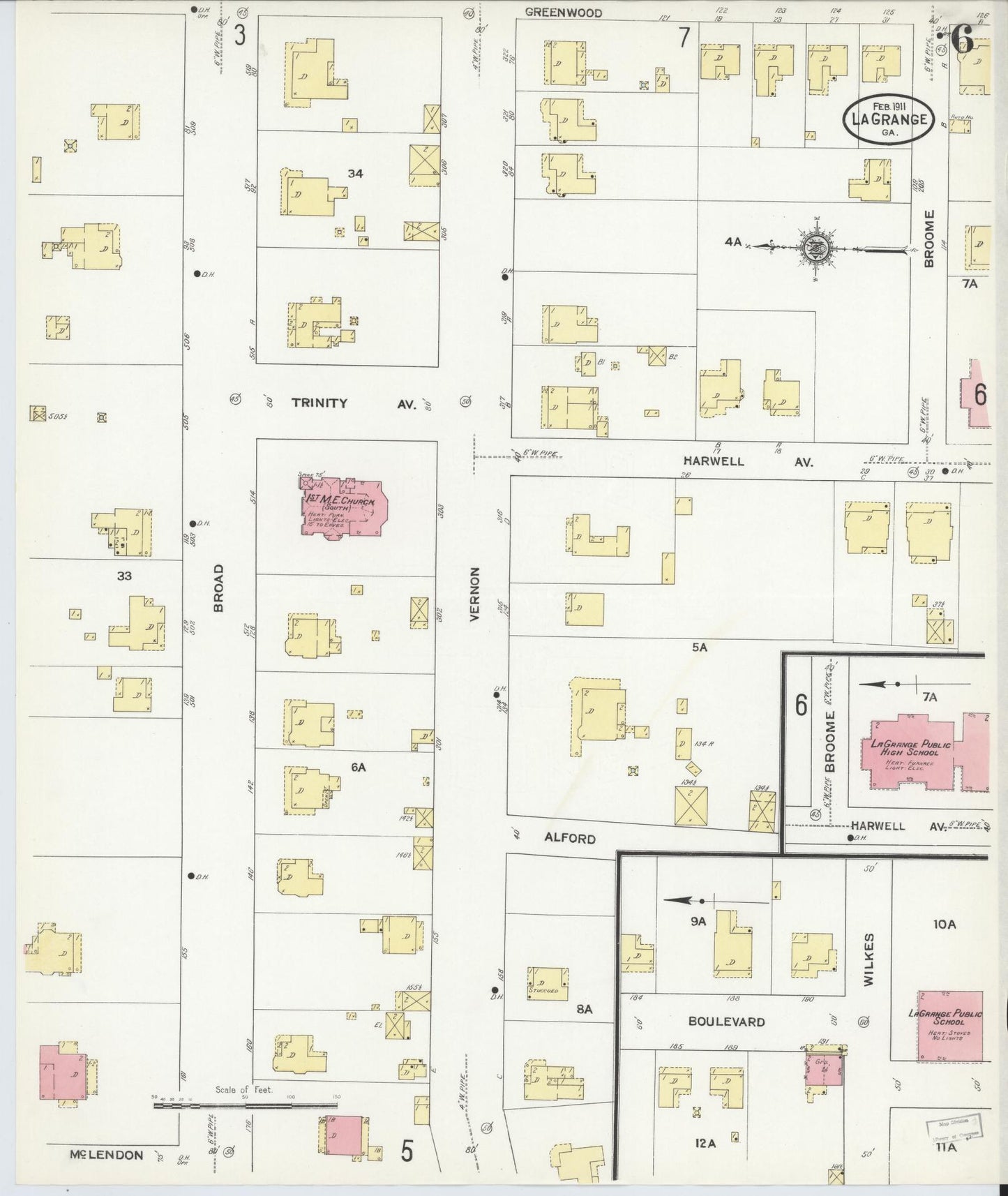 Sanborn Fire Insurance Map from La Grange, Troup County, Georgia (1911), Sheet #0006 - Complete Map Set gallery image, historic Sanborn map, vintage wall art, Georgia Georgia
