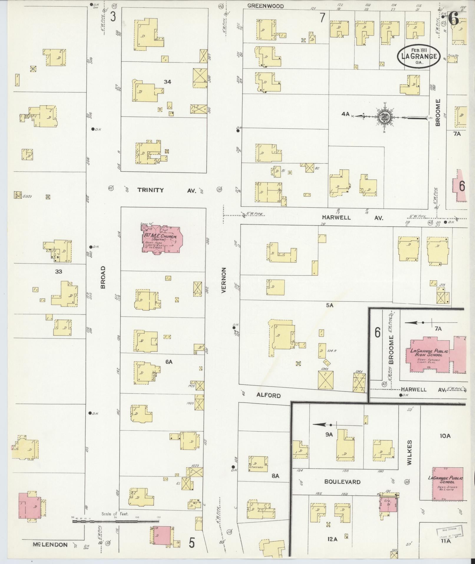 Sanborn Fire Insurance Map from La Grange, Troup County, Georgia (1911), Sheet #0006 - Complete Map Set gallery image, historic Sanborn map, vintage wall art, Georgia Georgia