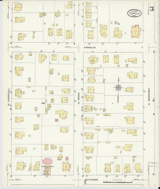 Sanborn Fire Insurance Map from Tupelo, Lee County, Mississippi (1914), Sheet #0003 - Historic Sanborn Fire Insurance Map Print, vintage old map wall art, antique decor, genealogy gift, Mississippi Mississippi map