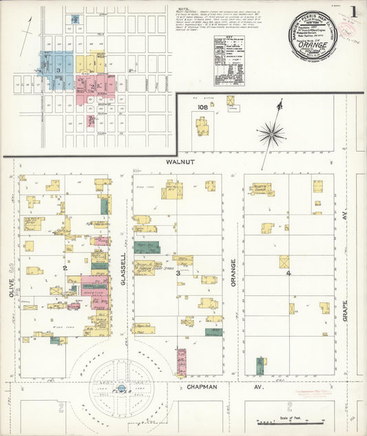 Sanborn Fire Insurance Map from Orange, Orange County, California (1894), Sheet #0001 - Complete Map Set gallery image, historic Sanborn map, vintage wall art, California California