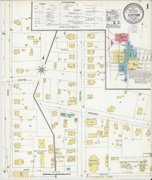Sanborn Fire Insurance Map from Clayton, Gloucester County, New Jersey (1905), Sheet #0001 - Complete Map Set gallery image, historic Sanborn map, vintage wall art, New Jersey New Jersey