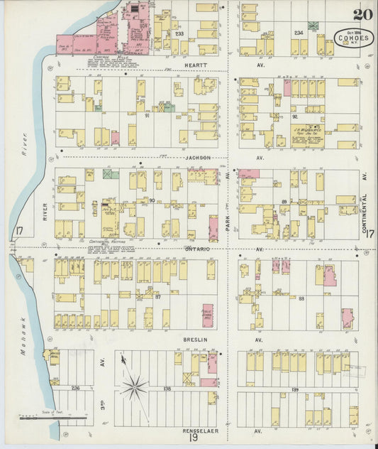 Sanborn Fire Insurance Map from Cohoes, Albany County, New York (1896), Sheet #0020 - Historic Sanborn Fire Insurance Map Print, vintage old map wall art, antique decor, genealogy gift, New York New York map