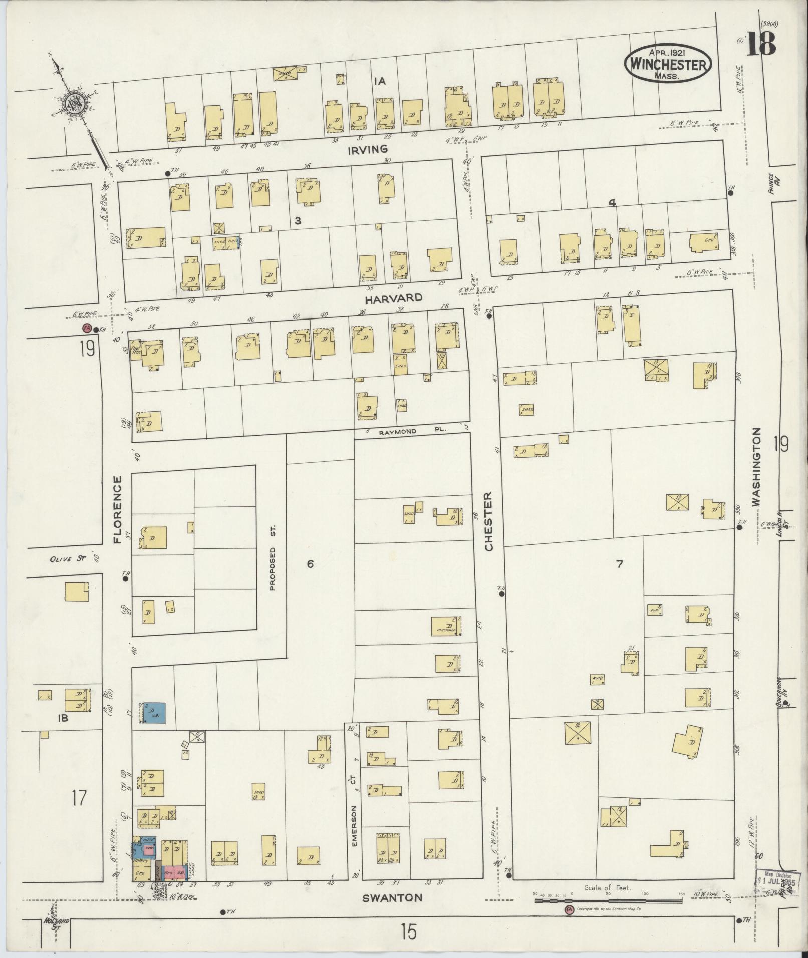 Sanborn Fire Insurance Map from Winchester, Middlesex County, Massachusetts (1921), Sheet #0018 - Complete Map Set gallery image, historic Sanborn map, vintage wall art, Massachusetts Massachusetts