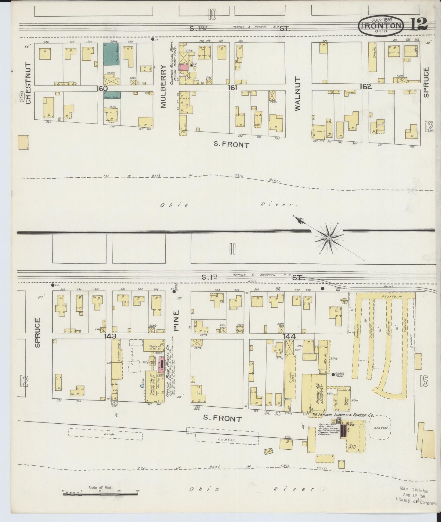 Sanborn Fire Insurance Map from Ironton, Lawrence County, Ohio (1893), Sheet #0012 - Historic Sanborn Fire Insurance Map Print, vintage old map wall art, antique decor, genealogy gift, Ohio Ohio map