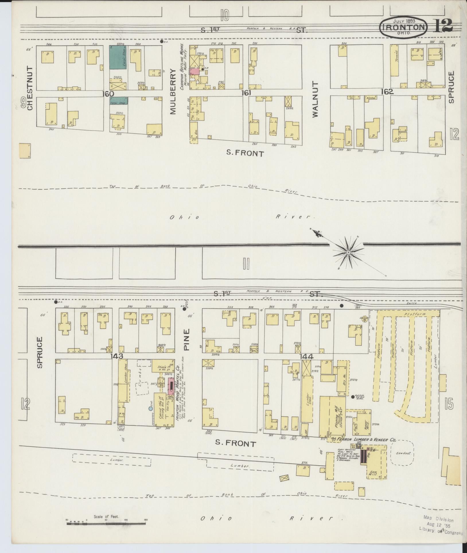 Sanborn Fire Insurance Map from Ironton, Lawrence County, Ohio (1893), Sheet #0012 - Historic Sanborn Fire Insurance Map Print, vintage old map wall art, antique decor, genealogy gift, Ohio Ohio map