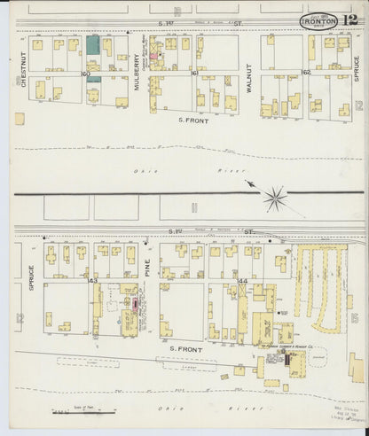 Sanborn Fire Insurance Map from Ironton, Lawrence County, Ohio (1893), Sheet #0012 - Historic Sanborn Fire Insurance Map Print, vintage old map wall art, antique decor, genealogy gift, Ohio Ohio map