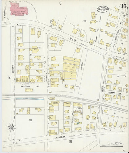 Sanborn Fire Insurance Map from Malden, Middlesex County, Massachusetts (1897), Sheet #0015 - Historic Sanborn Fire Insurance Map Print, vintage old map wall art, antique decor, genealogy gift, Massachusetts Massachusetts map