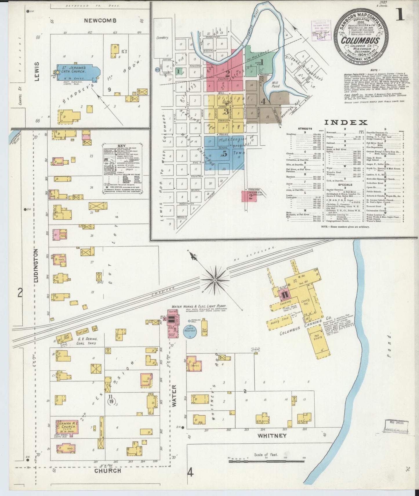 Sanborn Fire Insurance Map from Columbus, Columbia and Dodge County, Wisconsin (1904), Sheet #0001 - Complete Map Set gallery image, historic Sanborn map, vintage wall art, Wisconsin Wisconsin