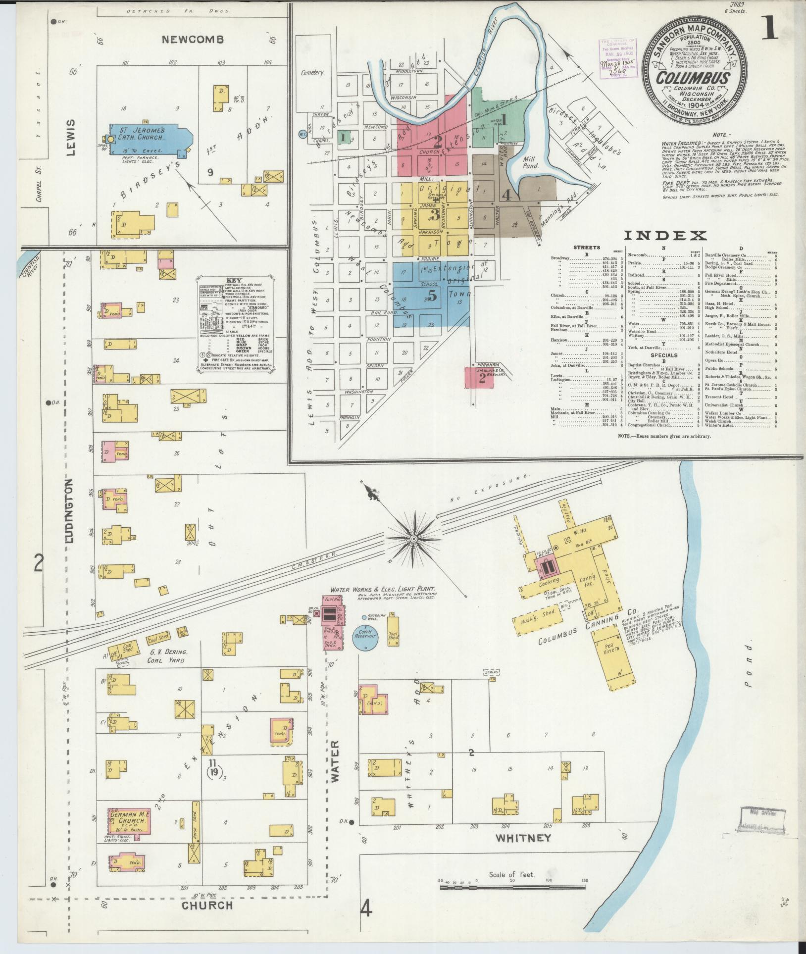 Sanborn Fire Insurance Map from Columbus, Columbia and Dodge County, Wisconsin (1904), Sheet #0001 - Complete Map Set gallery image, historic Sanborn map, vintage wall art, Wisconsin Wisconsin
