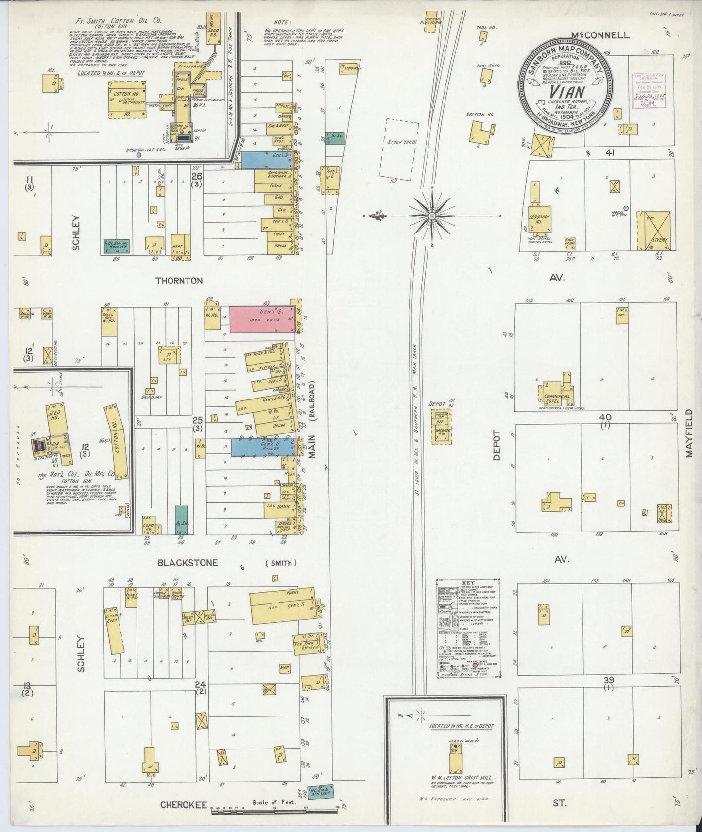 Sanborn Fire Insurance Map from Vian, Sequoyah County, Oklahoma (1904), Sheet #0001 - Historic Sanborn Fire Insurance Map Print, vintage old map wall art, antique decor, genealogy gift, Oklahoma Oklahoma map