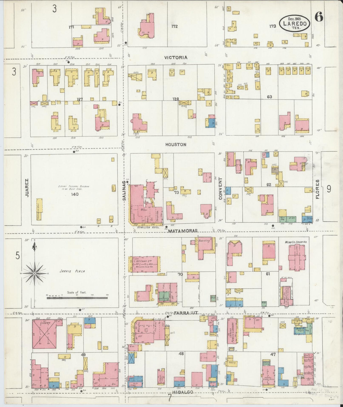 Sanborn Fire Insurance Map from Laredo, Webb County, Texas (1905), Sheet #0006 - Complete Map Set gallery image, historic Sanborn map, vintage wall art, Texas Texas